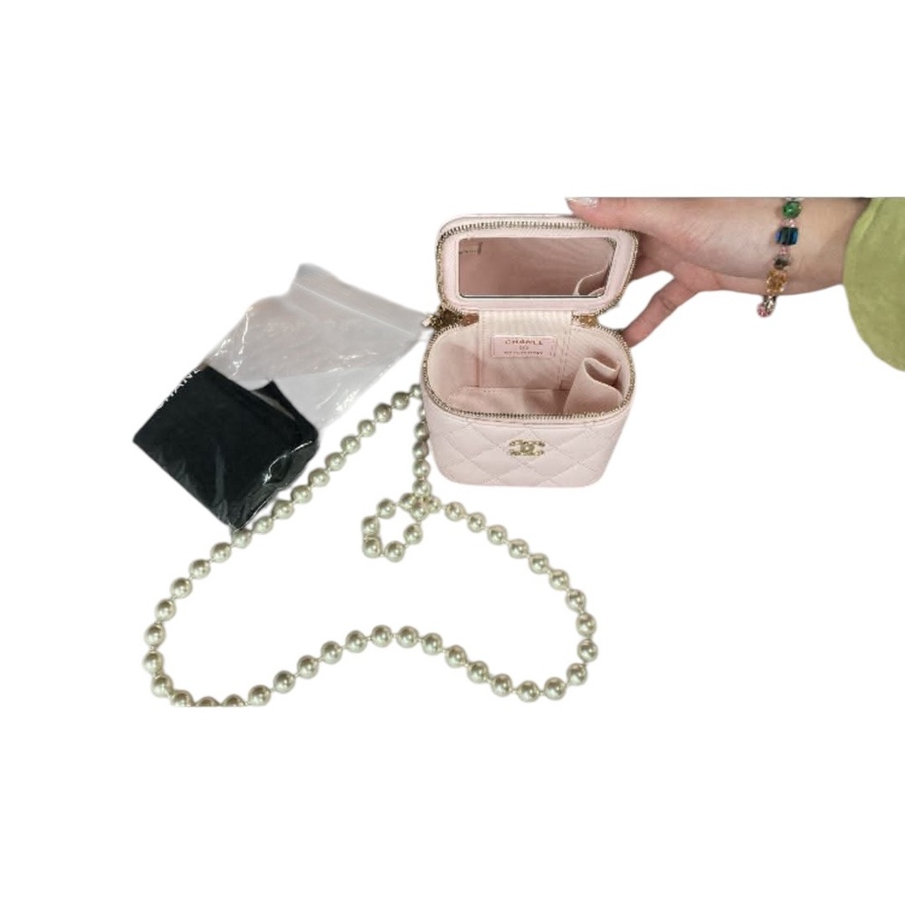 Chanel Pink Quilted Mini Bag with Pearl Chain PRELOVED.